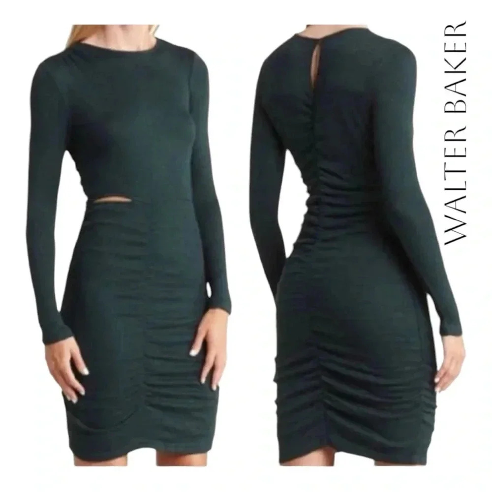 2016. WALTER BAKER GLORIANA KNITTED‎ BODYCON DRESS SIZE LARGE HUNTER GREEN COLOR